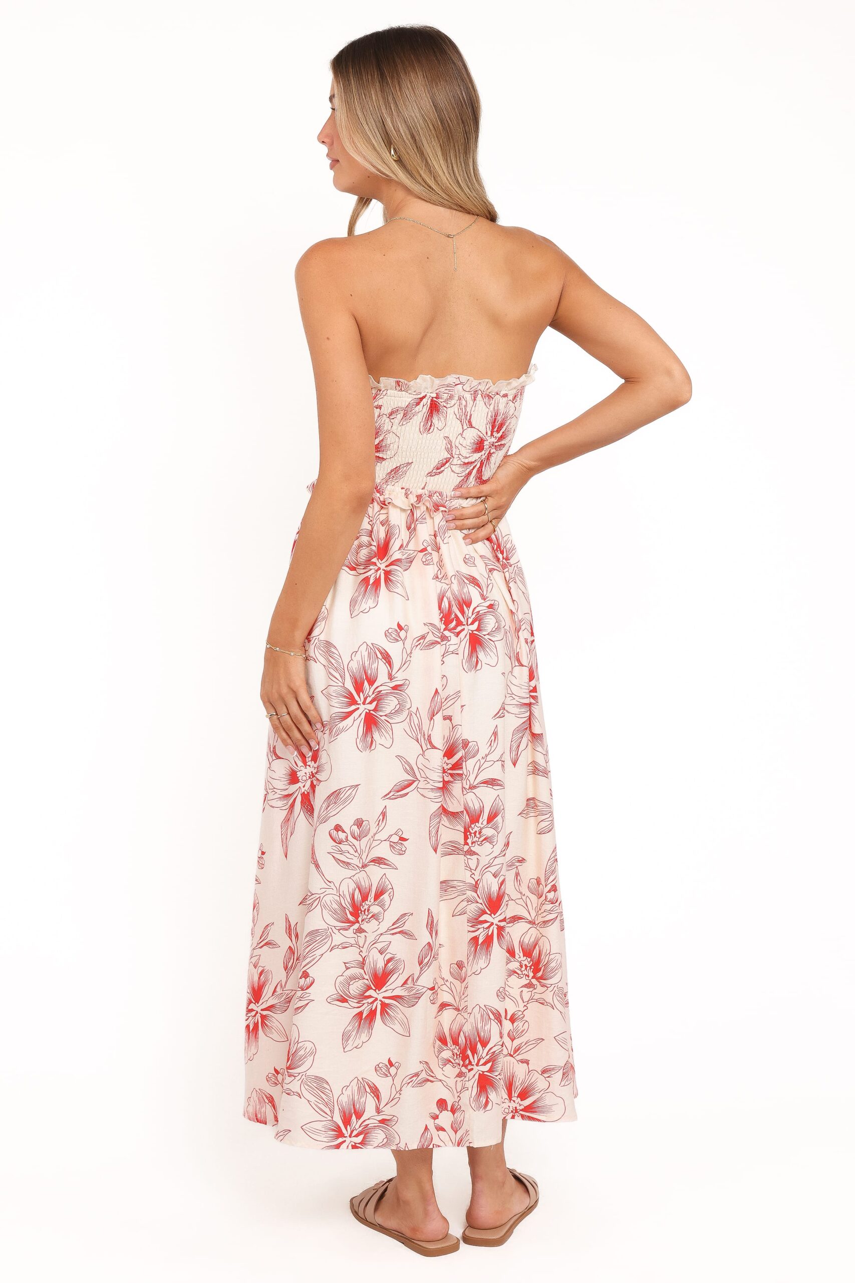 avania strapless midi dress red floral avania strapless midi dress red floral